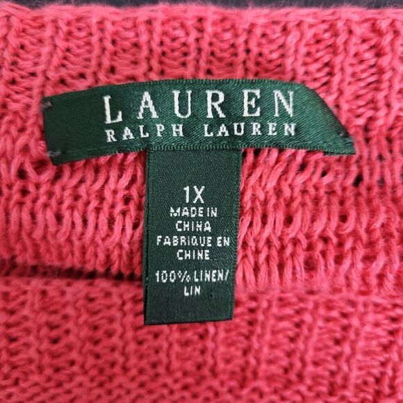Lauren Ralph Lauren Womens 100% Linen Pullover Top Coral 1X Short Sleeve Boxy - Picture 4 of 6